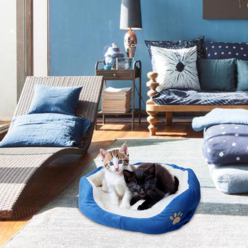 Resulzon Round Dog Cat Beds Mattress Washable Pads Room, Soft Durable Plush Faux Fur Sleeping Pet Fleece Bed Mat for Small Doggy Kitten Puppy, with Anti-Slip Waterproof Bottom (Blue) - Image 4